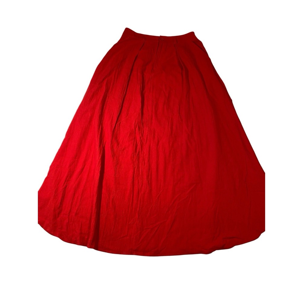 Uoozee Red Cotton Linen Maxi Lantern Skirt L Elastic Back Waist Pockets Summer